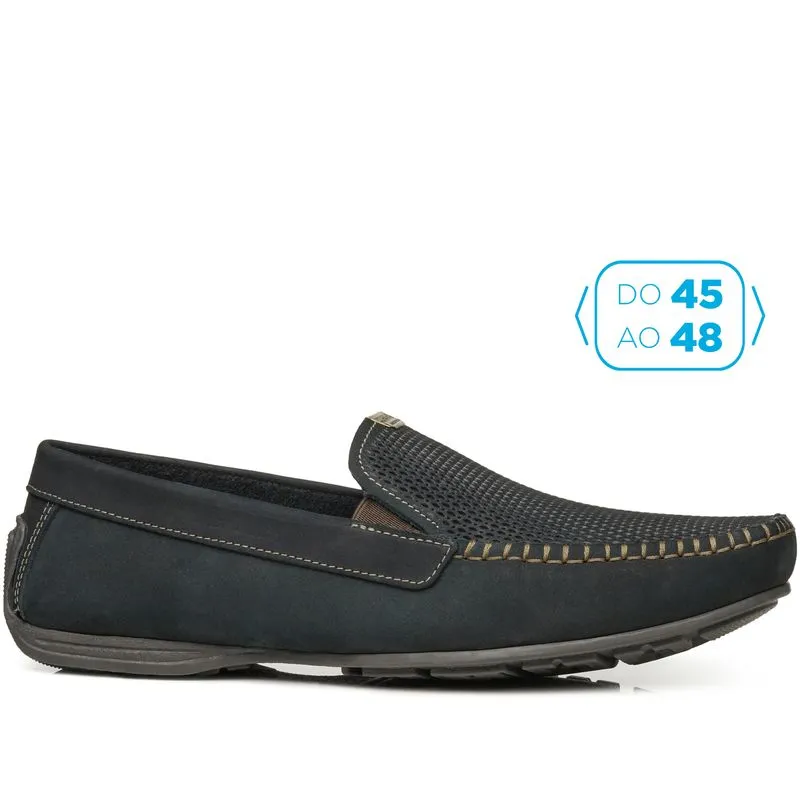 Mocassim Pegada Masculino Plus Size em Couro Marinho 540780-06 45