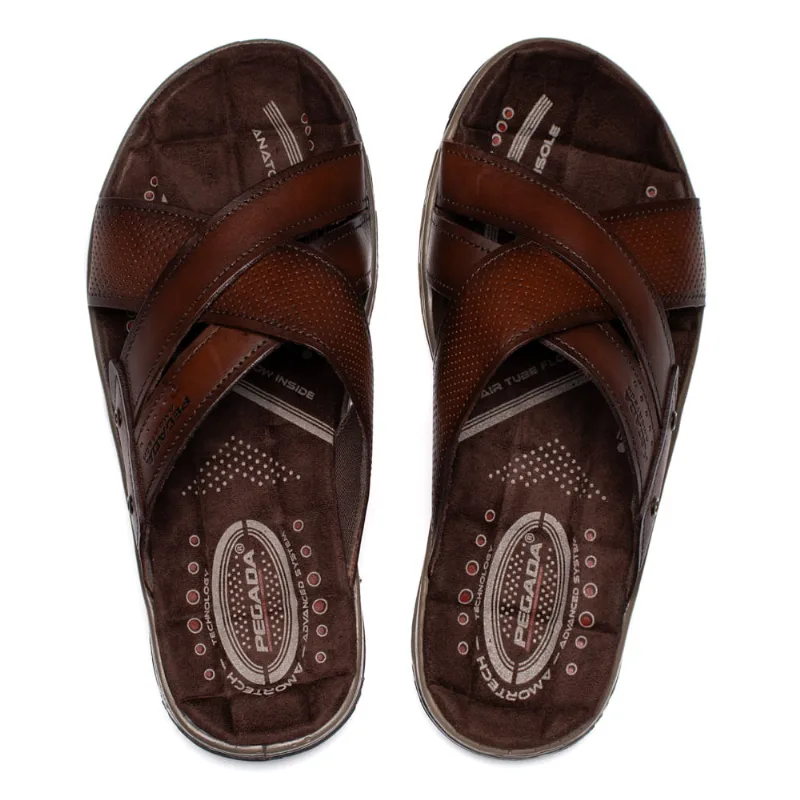 Chinelo Slide Masculino Pegada Anilina Couro Marrom - 41 - Pegada