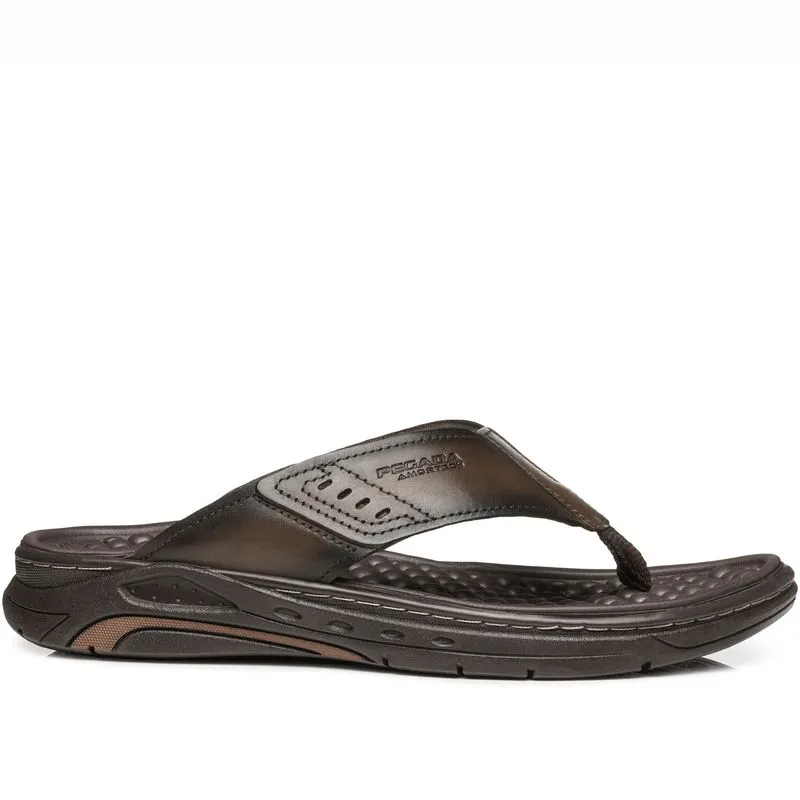 Chinelo Pegada Masculino em Couro Cravo 134551-02 41
