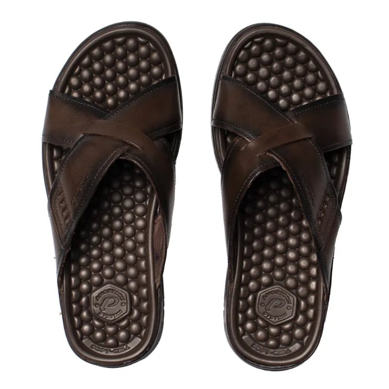 Chinelo Masculino Pegada Couro Anilina Duas Tiras Marrom - 40 - Pegada