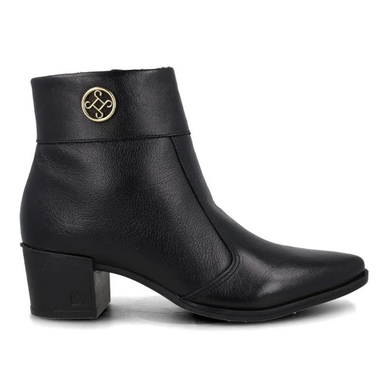 Bota Pegada Cano Baixo Couro Feminina Preta 35