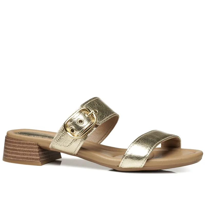 Tamanco Pegada Feminino em Couro Ouro 234606-01 36