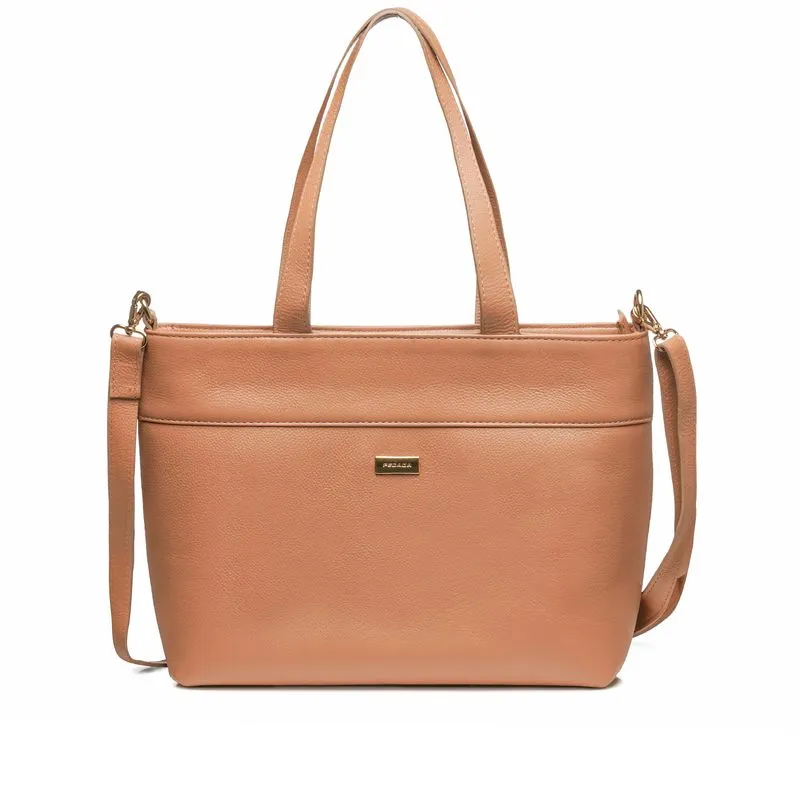 Bolsa Pegada Feminina Shopping em Couro Caramelo BO210014-02