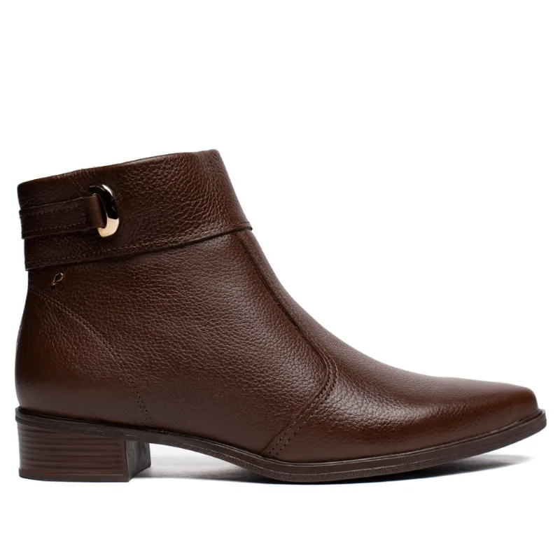Bota Feminina Pegada Burnished Couro Salto Bloco Marrom - 35