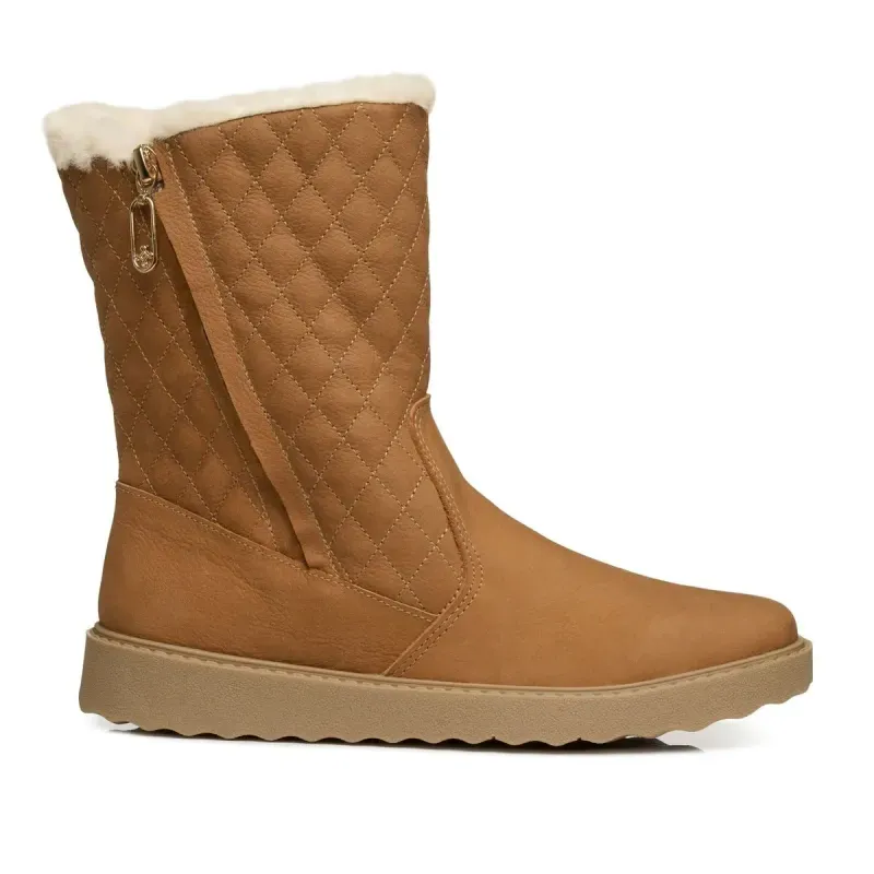Bota Pegada Feminina Cano Médio em couro Camel com Pelo 281192-02 Bota Pegada Feminino em Couro Camel 281192-02 39