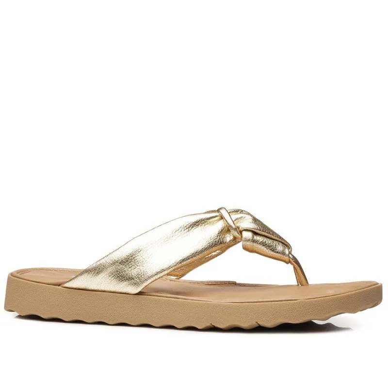 Chinelo Pegada Feminino em Couro Ouro 231402-01 37