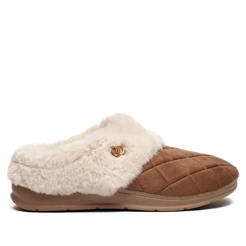 Pantufa Feminina Pegada Atoalhado Marrom/Bege - 36