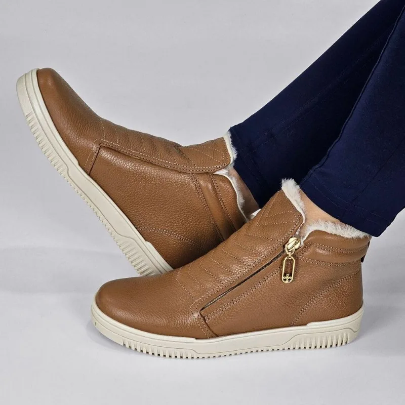 Tênis Botinha Pegada Feminino em Couro com Lã 211896 37 / Caramelo