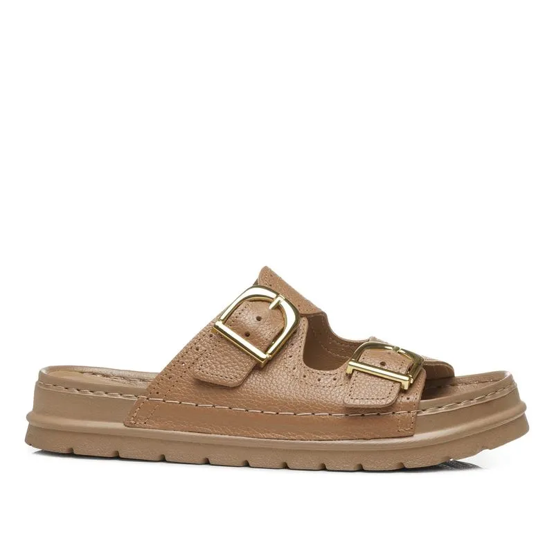 Chinelo Pegada Feminino em Couro Caramelo 234706-02 39