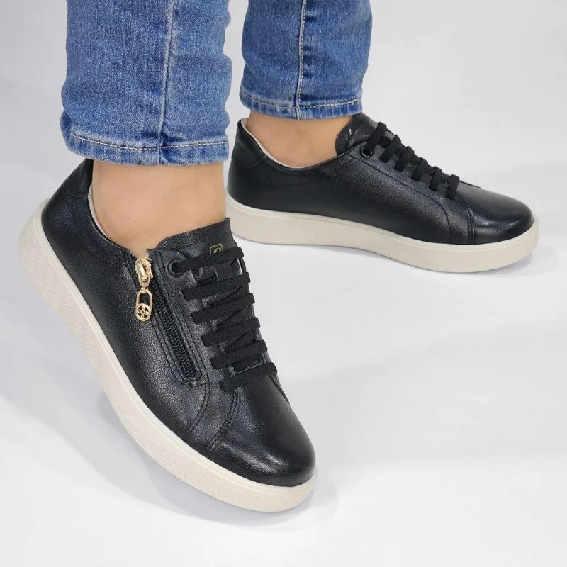 Tênis Pegada Feminino em Couro Zíper e Elástico 210808 35 / Preto - pegada