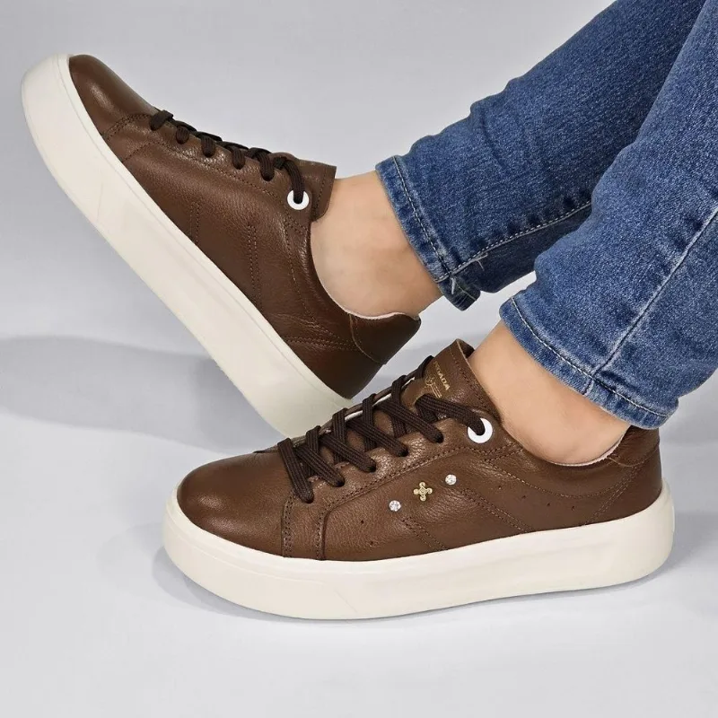 Tênis Pegada Feminino Couro Sola Alta Pedras 211226 34 / Marrom
