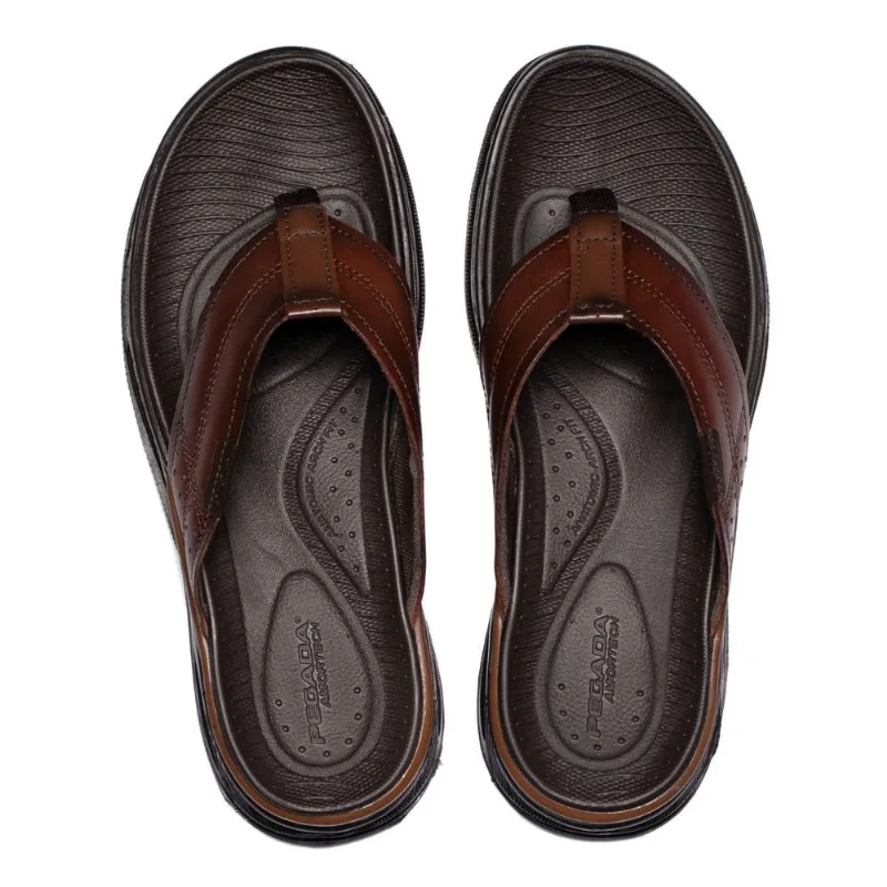 Chinelo Masculino Pegada Couro Anatômico Marrom Pinhão - 43 - pegada