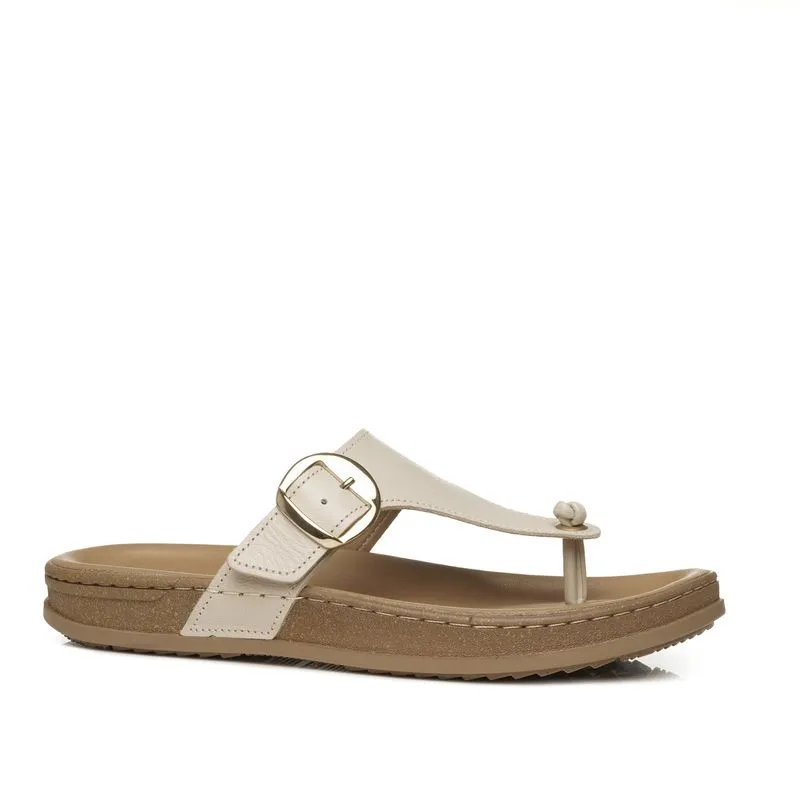 Chinelo Pegada Feminino em Couro Off White 232401-02 34