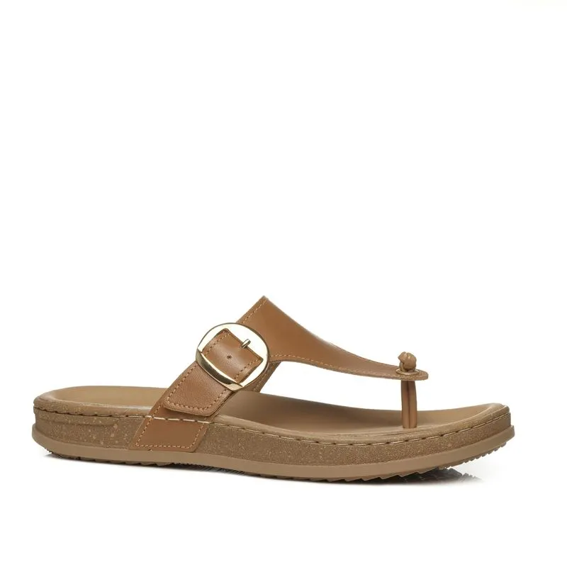 Chinelo Pegada Feminino em Couro Camel 232401-08 38