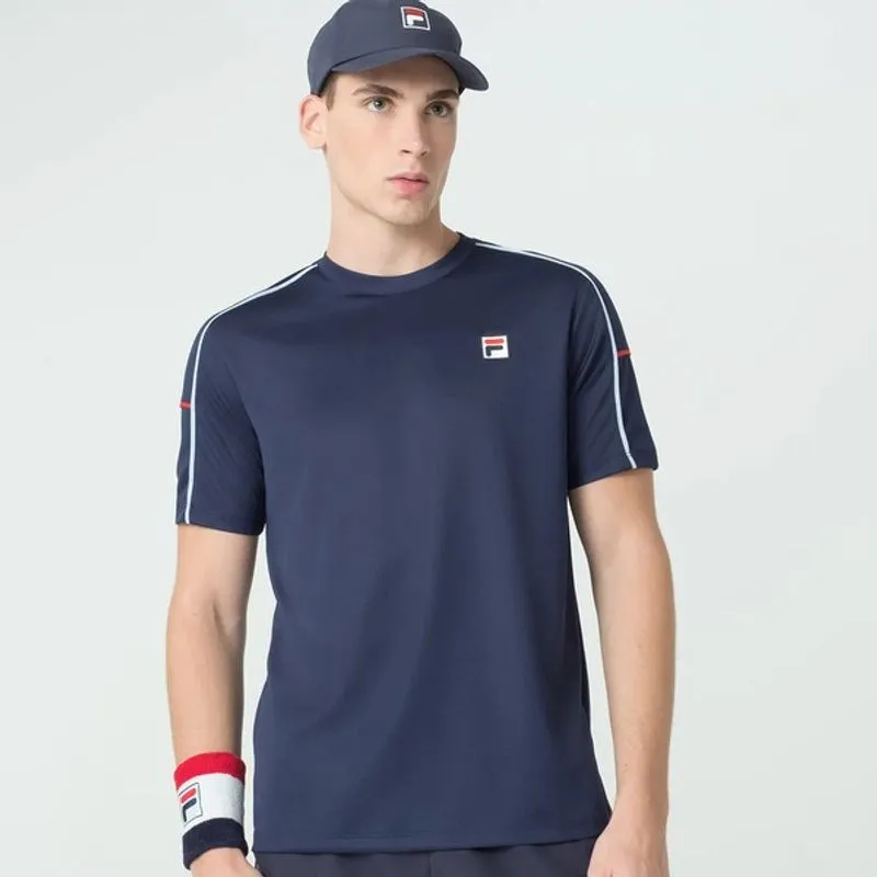 Camiseta Fila Tennis Line Masculino Marinho Branco e Vermelho