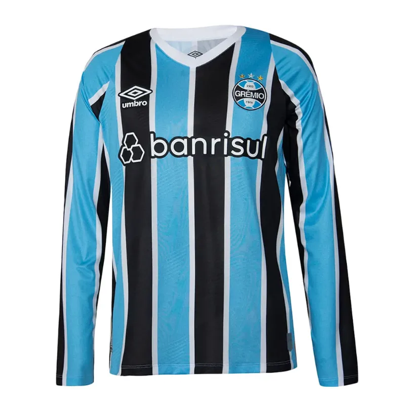 Camisa Masculina Umbro Grêmio Oficial 1 2024 Manga Longa Azul/preto - GG
