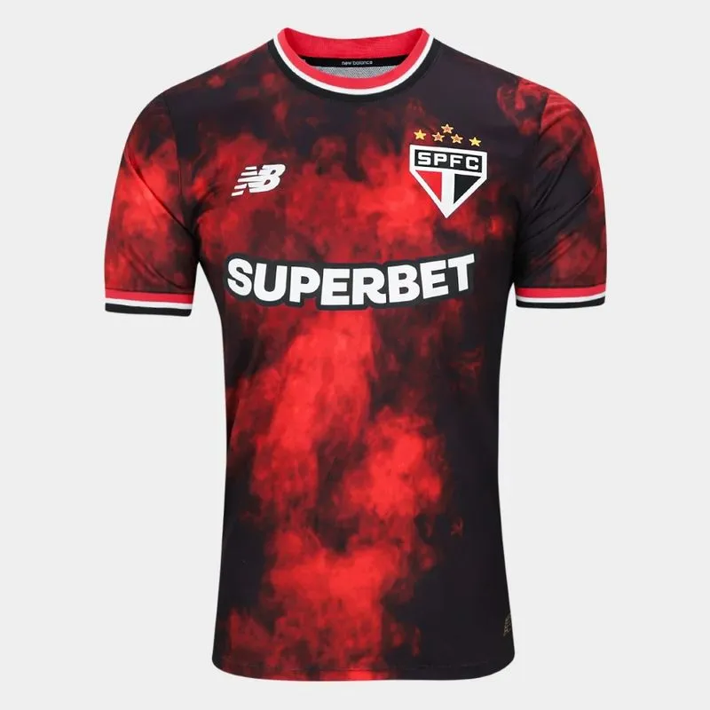 Camiseta New Balance Comemorativa SPFC Masculina - Preto e Vermelho P / Vermelho
