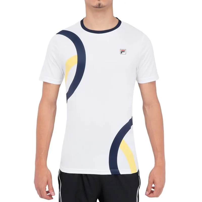 Camiseta Fila Player Fbox Print Branco Marinho e Amarela
