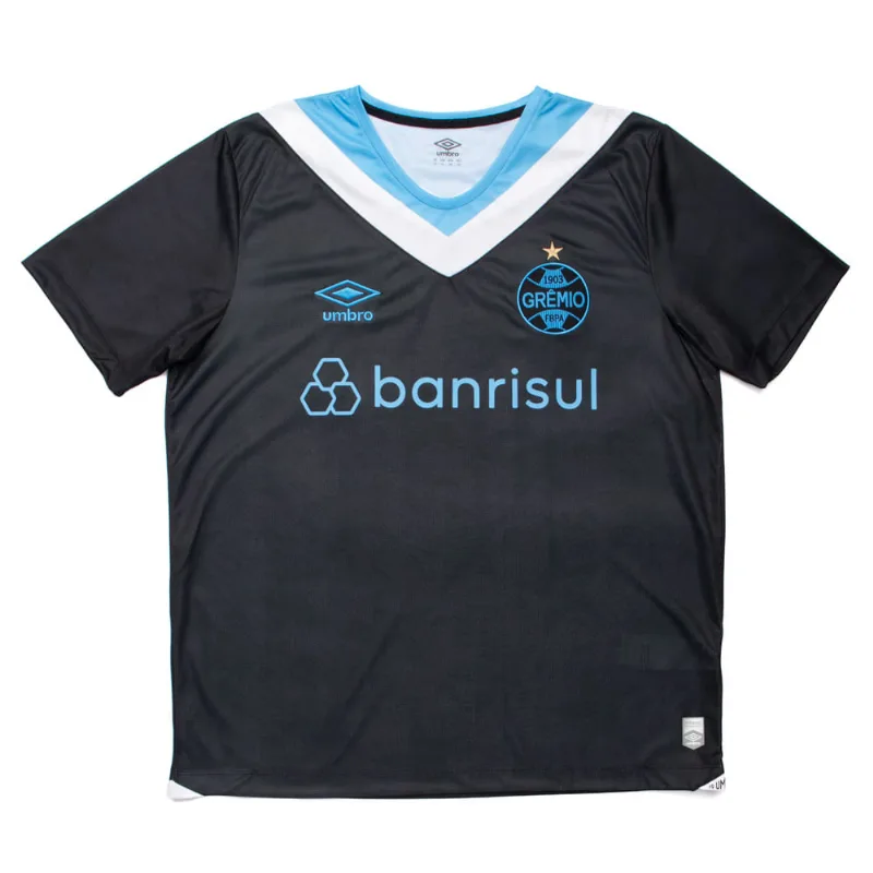 Camisa Masculina Umbro Plus Size Grêmio Oficial 3 2024 Torcedor Preto/Azul - 2GG