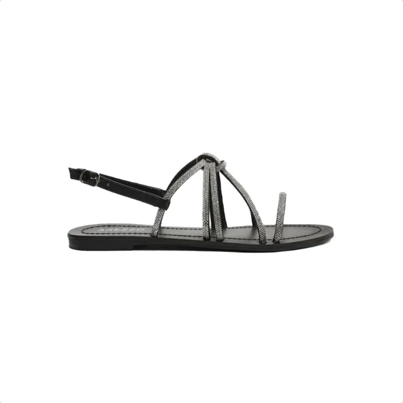 Sandália Arezzo Rasteira Tiras Strass Fivela 36 / Preto / Prata