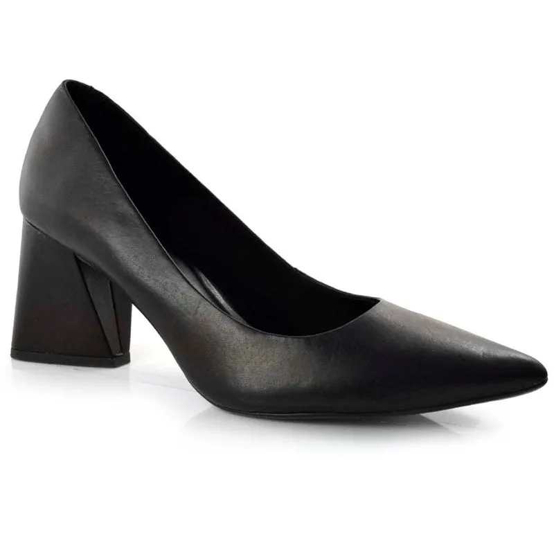 Scarpin Feminino de Couro e Salto Bloco Suzzara Preto 455-01 35