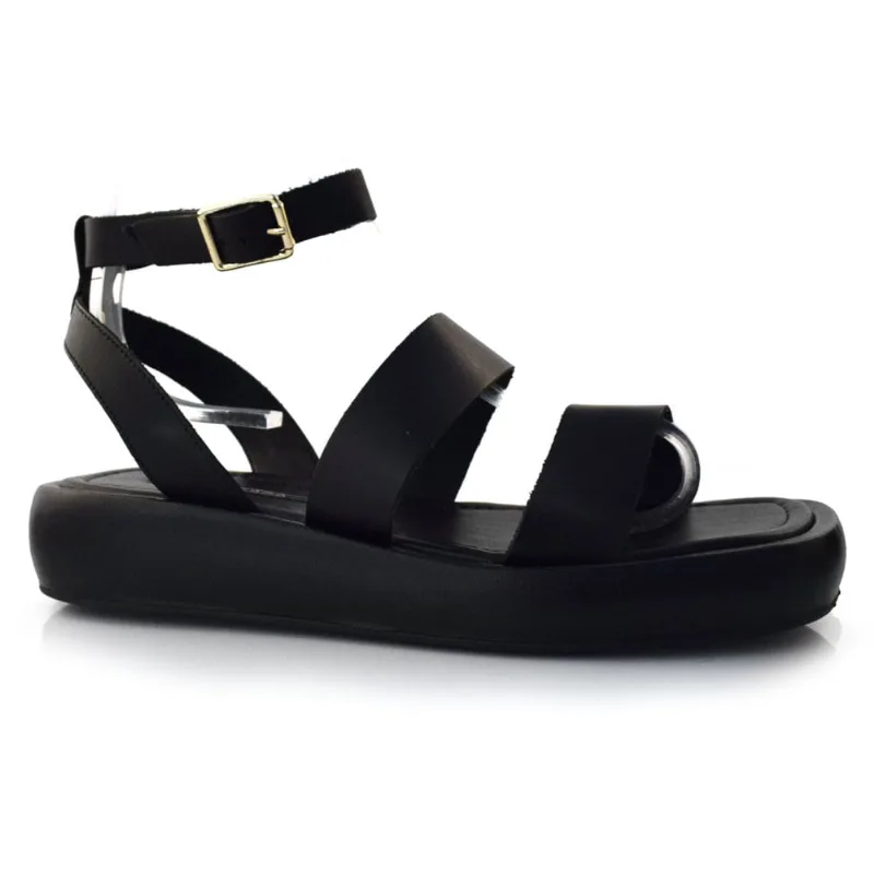 Sandália Flat de Couro Suzzara Preto 226003 35