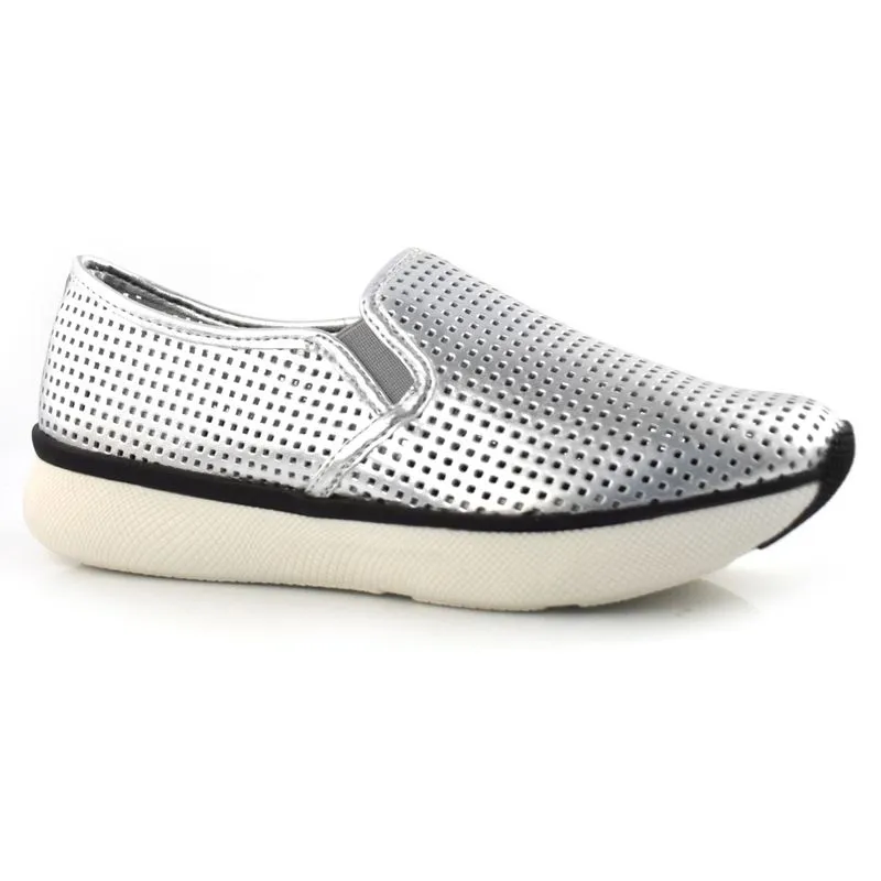 Tênis Flatform de Couro Suzzara Prata 24707 MET 39