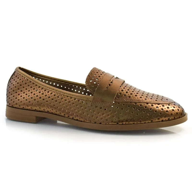 Mocassim de Couro Feminino Suzzara Metalizado 115.009 MET 34