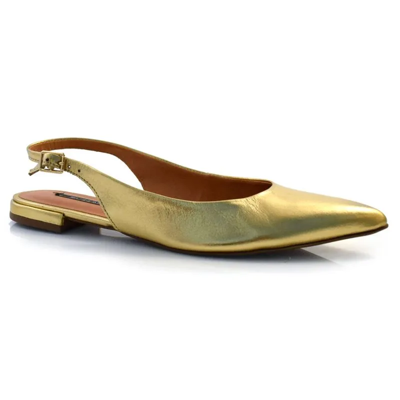 Sapatilha Slingback de Couro Suzzara Dourado 201.008 MET 35