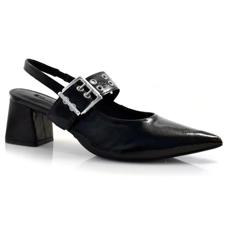 Scarpin Slingback de Couro Suzzara Preto 421.004 VZ 37