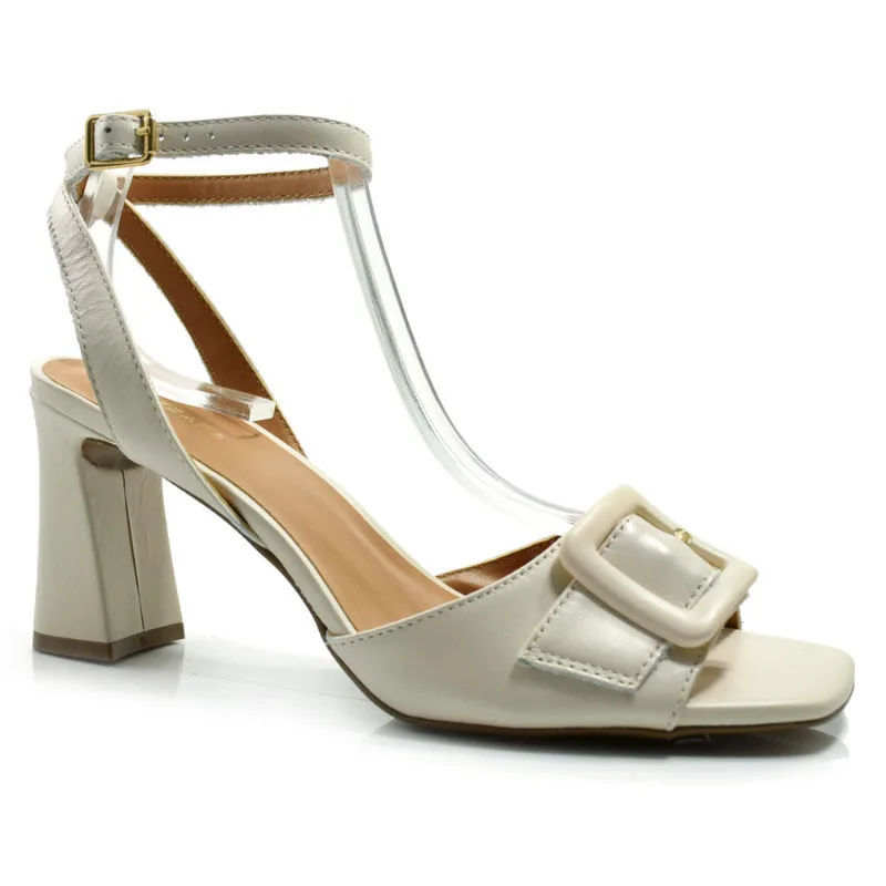 Sandália de Couro e Salto Bloco Suzzara Off White 586.004 39