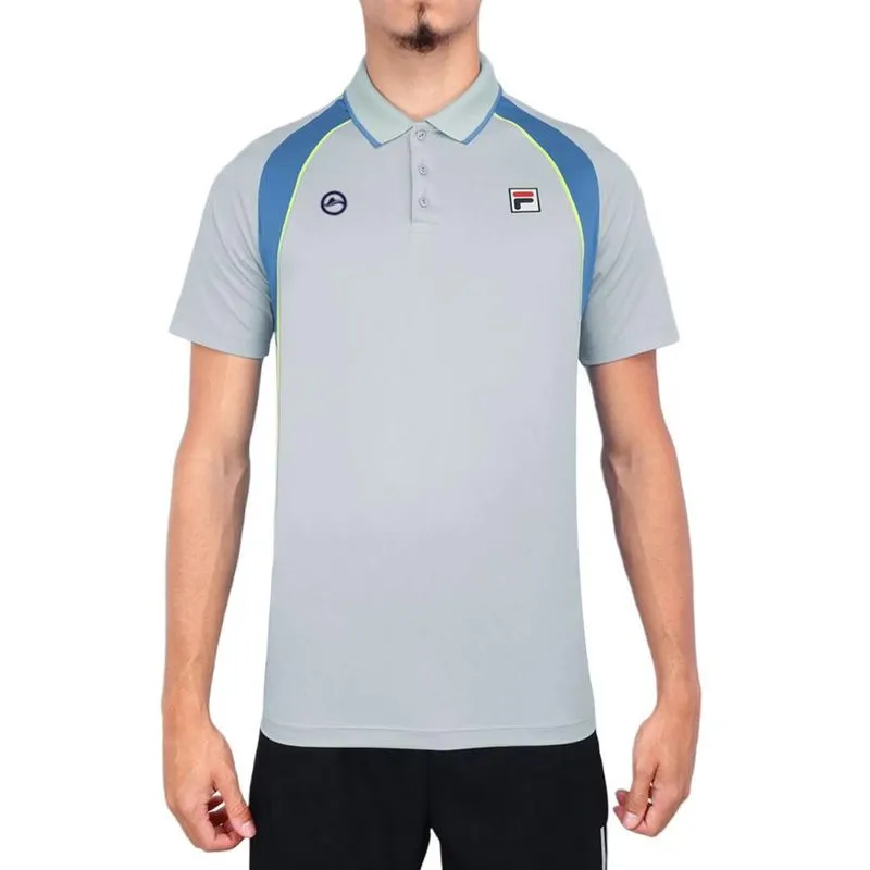 Camisa Polo Fila Backspin Short Sleeve Rio Open 25 Cinza Azul e Amarelo