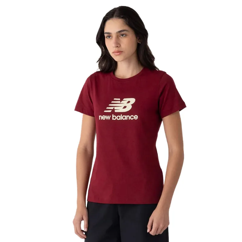 Camiseta Feminina New Balance Essentials Estampa Vinho/Bege - P