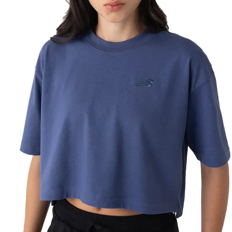 Camiseta Cropped New Balance Small Logo Feminina Azul P