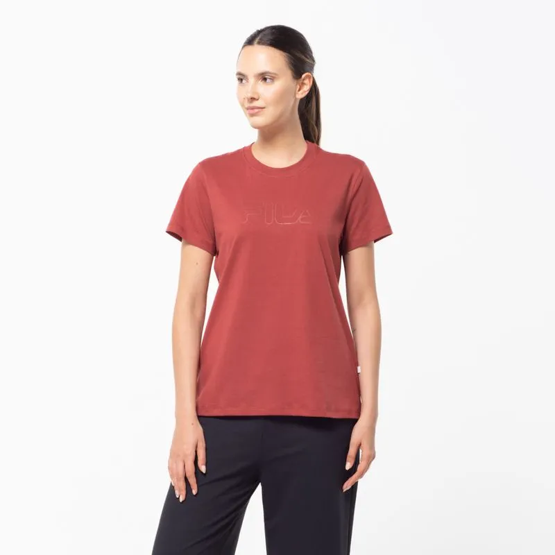 REMERA FEMENINA FILA REGULAR BASIC OUTLINE - OCRE ROJO - L