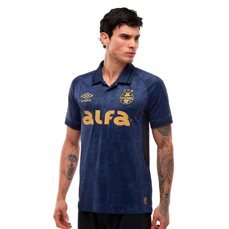 Camisa Masculina Umbro Grêmio OF.3 2025 Marinho/Dourado - GG