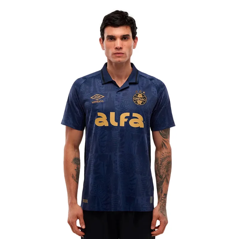 Camiseta Masculina Umbro Grêmio 3 2025 Marinho/Dourado - G