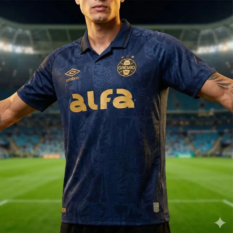 Camisa Masculina Umbro Grêmio OF 3 2025 Marinho Preto - 2GG