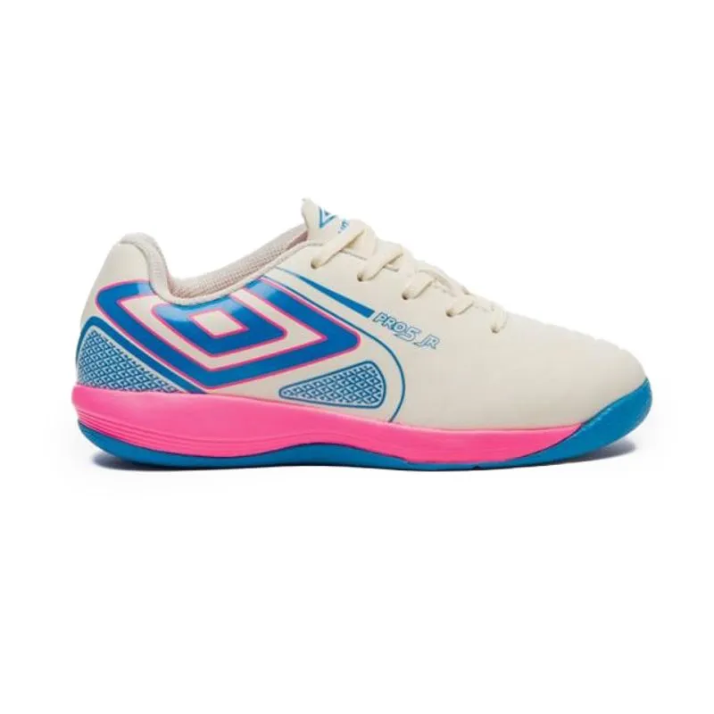 Chuteira Futsal Umbro Infantil Branco Azul Rosa Fluor 29
