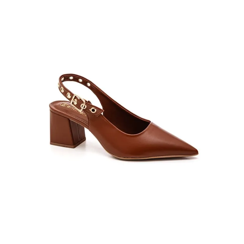 Sapato Santinelli Slingback Feminino Bico Fino 1636-010 Caramelo 36