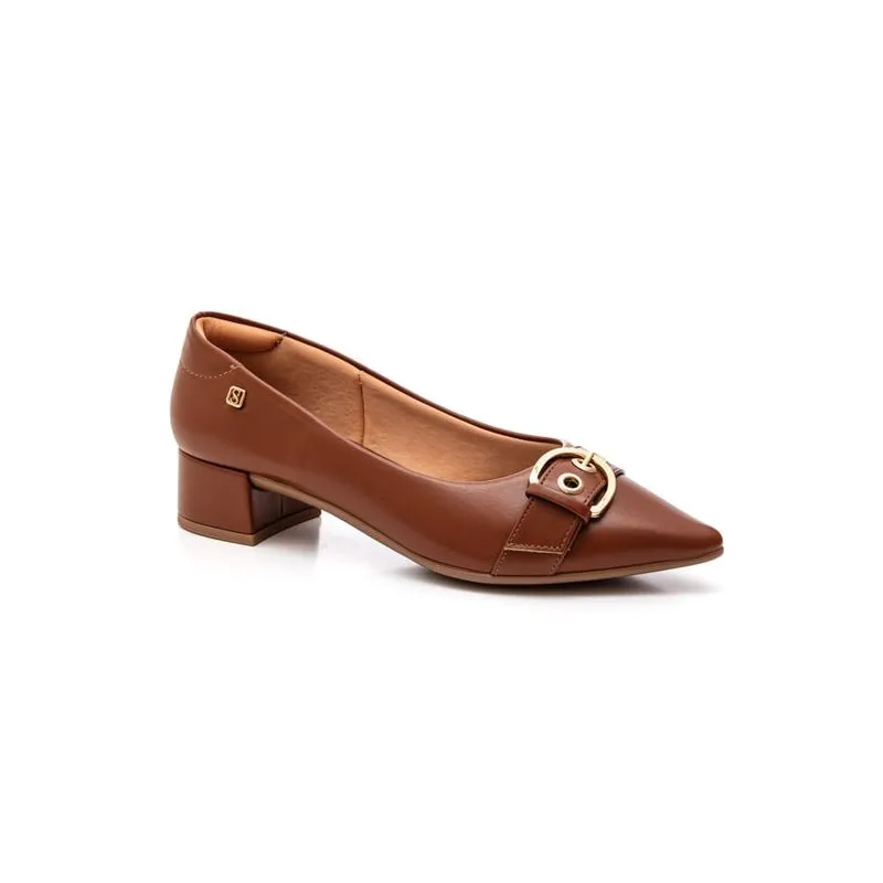 Sapato Santinelli Salto Bloco Feminino Bico Fino 1546-070 Caramelo 36