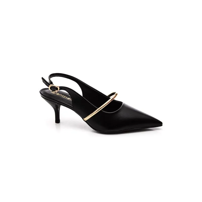 Sapato Santinelli Slingback Feminino Salto Baixo 1612-027 Preto 37