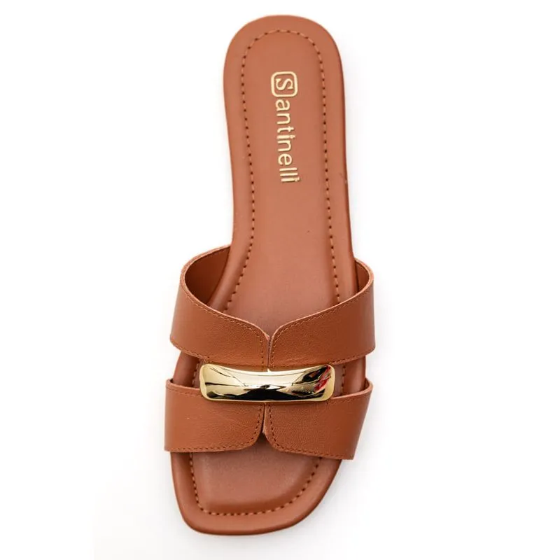 Chinelo Santinelli Rasteira Feminina Em Couro 1552-085 Nude 36
