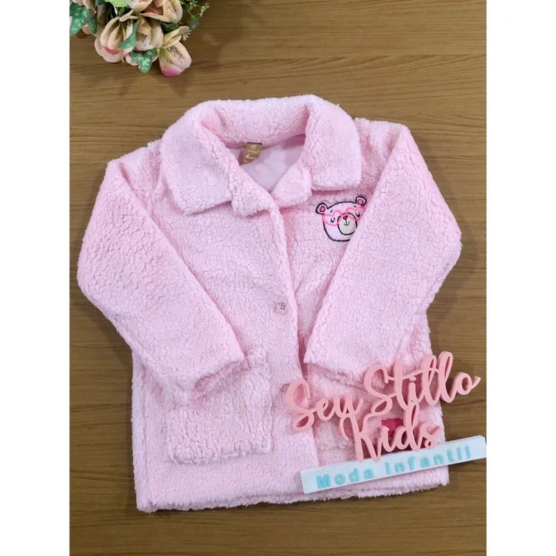 Casaco Infantil Up Baby Inverno Rosa Ursinho