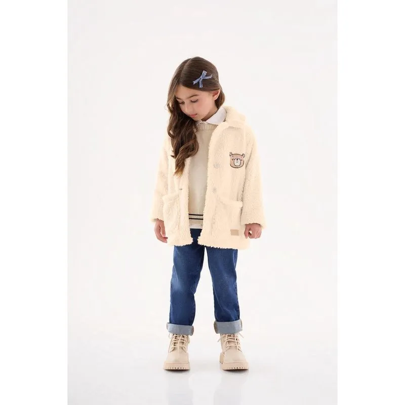 Casaco Infantil Up Baby Inverno Bege Ursinho