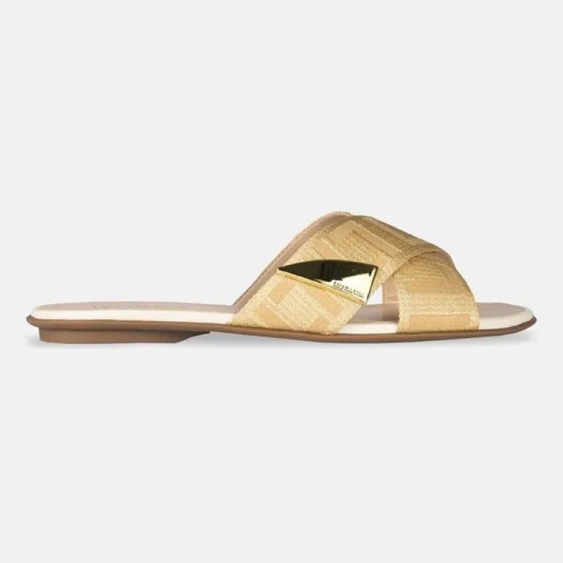 Chinelo Luz da Lua Tira Cruzada Gorgurão Metal 52211110 35 / Preto/Bege