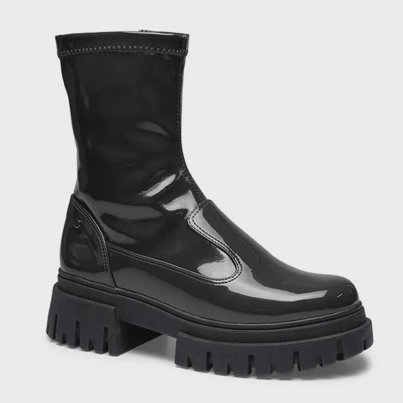 Bota Feminina Chelsea Verniz Cosmopolitan Flashy Preto Tanara T7521-0001