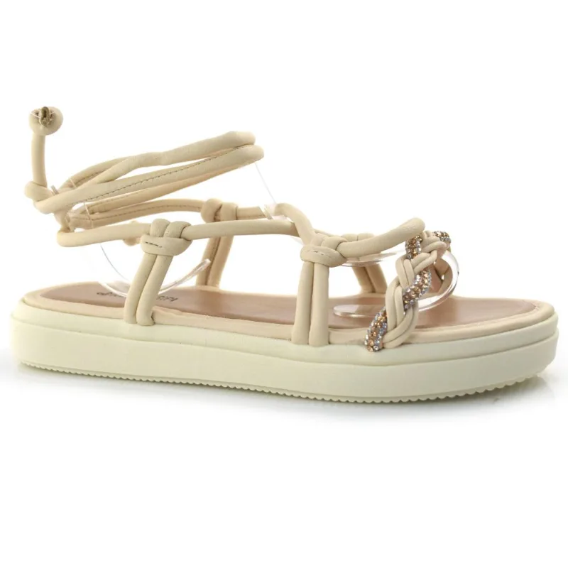 Sandália Flat com Amarração Mississipi Off White Q9322 35