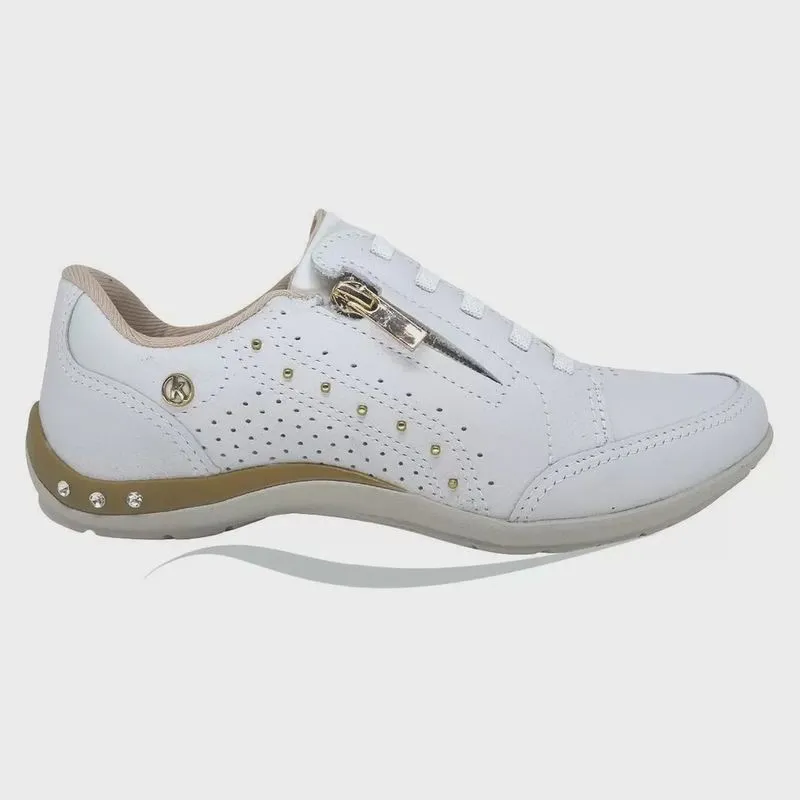 Tênis Kolosh Feminino Strass Zíper Off-White