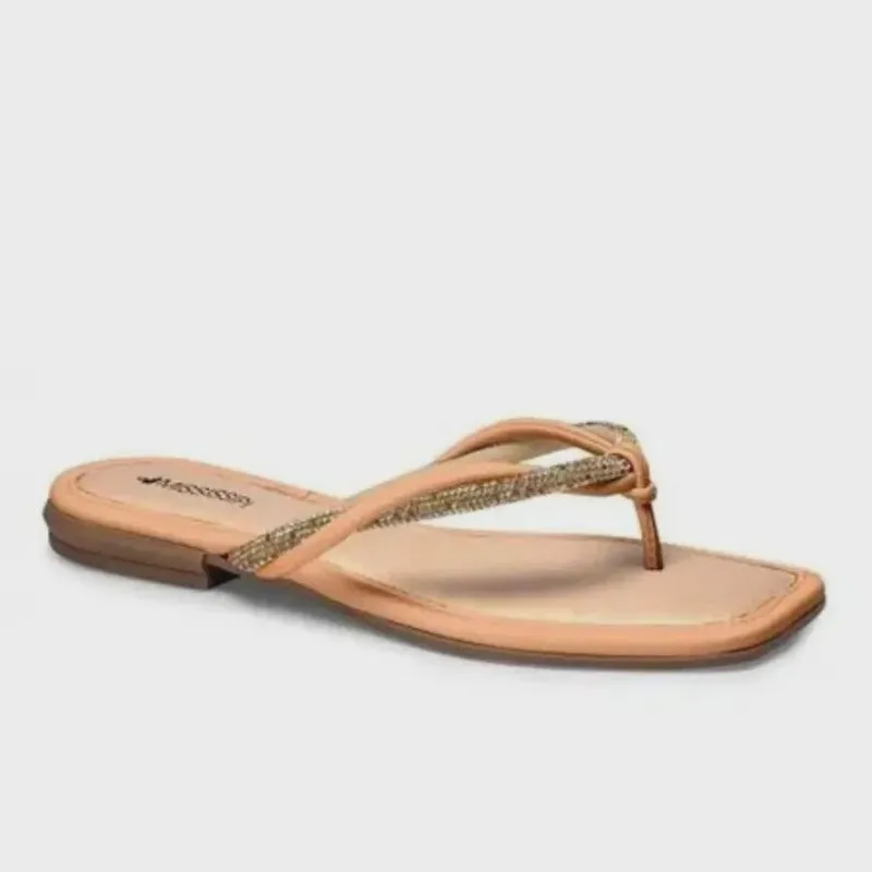 Chinelo Mississipi De Dedo Brilho Bico Quadrado Feminino Nude